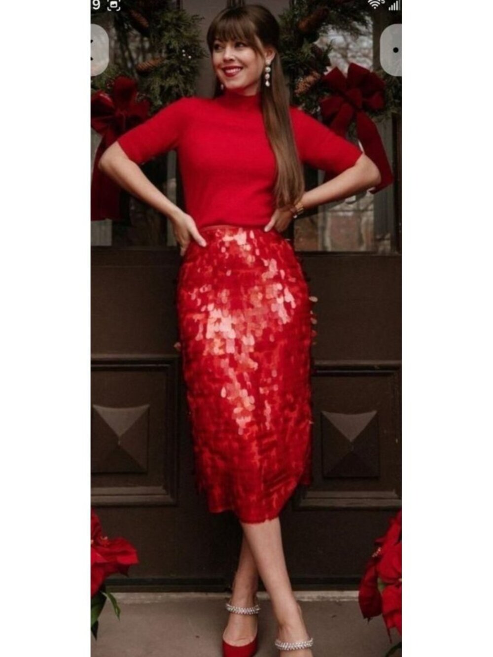 Anthropologie Maeve Sequin Midi Skirt Size 12 Coral Orange Paillette Party - Picture 2 of 14
